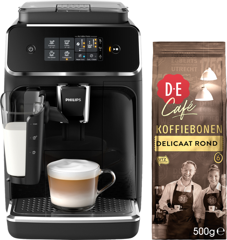 Kwik halen Chemicaliën Philips 2200 EP2231/40 + Douwe Egberts Café Delicaat Rond Bonen 500 gram  Kopen? | Koffieapparaten Espresso Volautomatisch Vergelijken