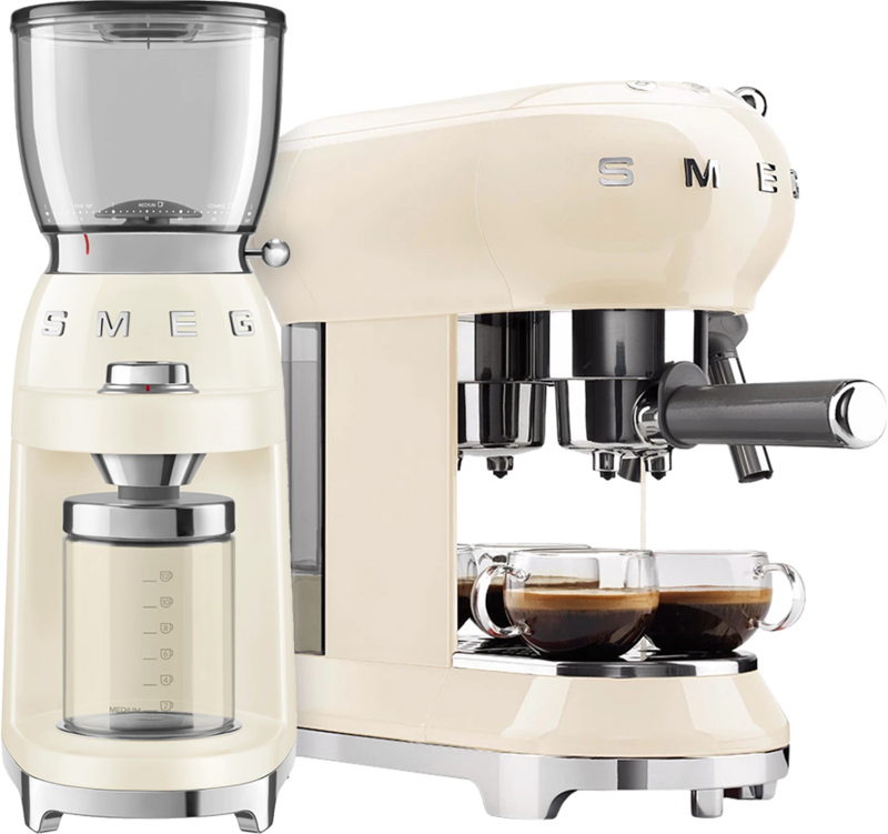 zitten Eerlijk Woning SMEG ECF01CREU Crème + Koffiemolen Kopen? | Koffieapparaten Espresso  Halfautomatisch Vergelijken